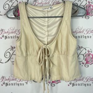 Midnight sky tank top tie up linen Cream Tie-Front Tank Top